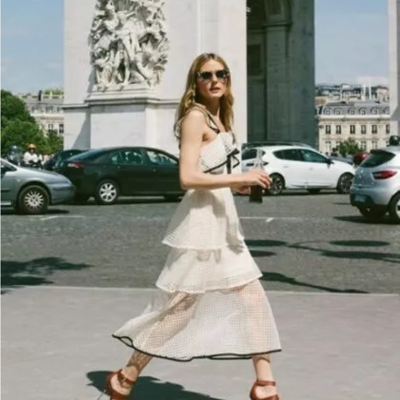 Self-Portrait Cream &Black Guipure Lace Sleeveless Midi Dress - Picture 14 of 16